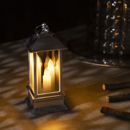 Фигура светодиодная "Фонарь цвет серебро с тремя свечами", 13х5.5х5.5 см,3хAG13, Т/БЕЛЫЙ 4843969