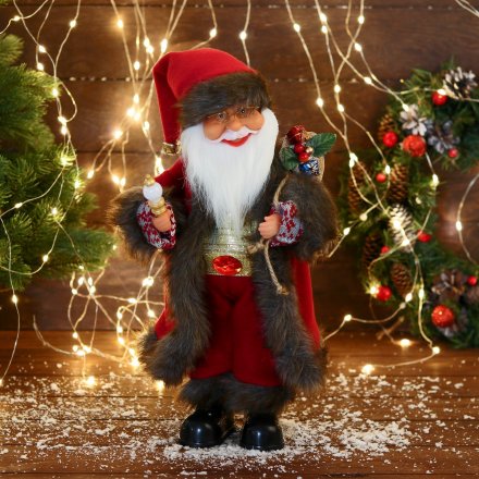 Дед Мороз "В костюме с узорными рукавами" двигается, с подсветкой, 40 см, красный   9692517