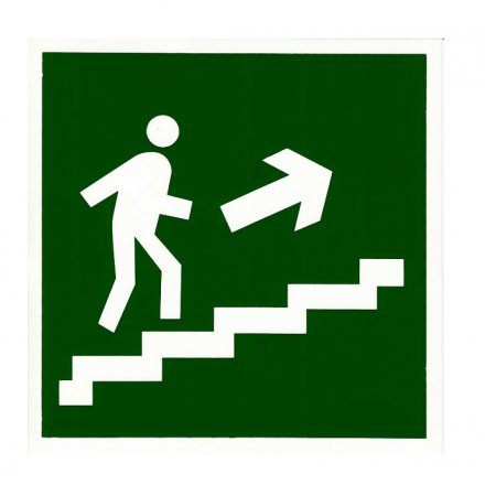 Знак "Направление к эвакуационному выходу (по лестнице направо вверх) 150*150мм