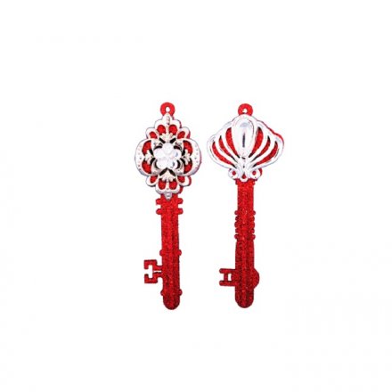 Ключ "Барокко" красный искристый с графитовыми узорами и стразами 4х13см 1шт.