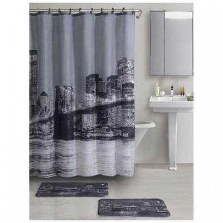 Набор из 3-х предметов для ванной комнаты "Бруклинский мост", 2 коврика, микрофибра, 1 занавеска