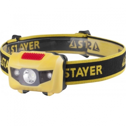Фонарь STAYER "MASTER" налобный светодиодный,  1Вт (80Лм) +2LED, 4 режима,3ААА