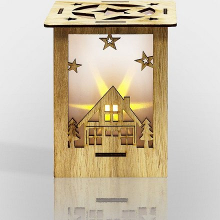 Новогодняя деревянная фигурка с подсветкой "Волшебный фонарик" 13,8*11*11 см