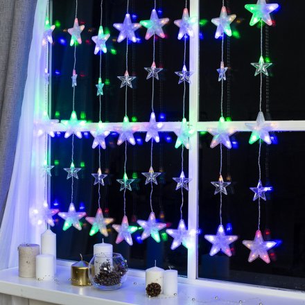 Гирлянда БАХРОМА "Звёздочки", Ш:2.4м, В:0.9 м, Н.С. LED-186-220V, 8 режимов, МУЛЬТИ 4356973