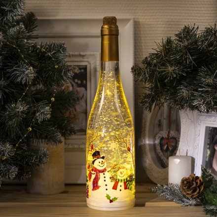 Новогодняя фигура световая бутылка  декоративная "Снеговик", 31х8х8 см, 3*АА (не в компл.) Т-БЕЛЫЙ 4357323