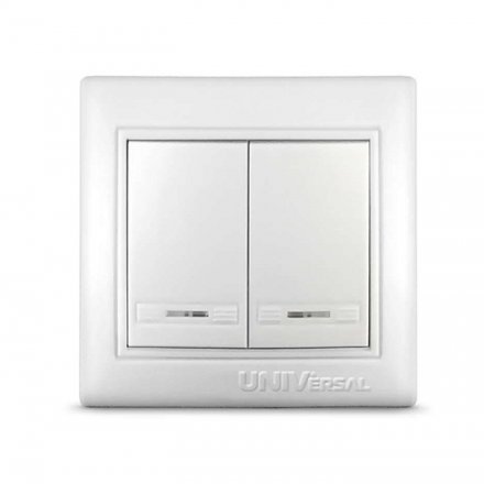 Выключатель двухклавишный с подсветкой с/у, 10А 220В, белый серия "Севиль" "UNIVersal"