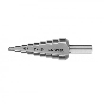 Сверло STAYER "MASTER" ступенчатое по сталям и цвет.мет, сталь HSS d=4-20,L=75 мм, шестигран. хв8мм