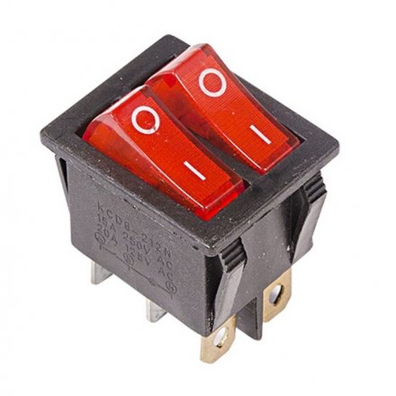 Выключатель клавишный 250V 15A (6с) ON-OFF красный с подсветкой ДВОЙНОЙ REXANT 36-2410