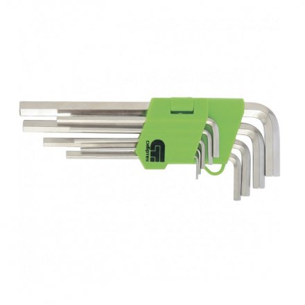 Набор ключей имбусовых HEX, 2–12 мм, 45x, закаленные, 9 шт., короткие, никель// Сибртех