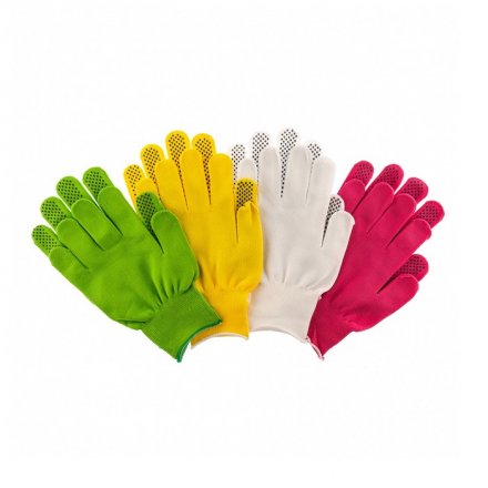 Перчатки в наборе, цвета: белые, розовая фуксия, желтые, зеленые, ПВХ точка, L, Россия// Palisad