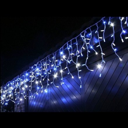 Гирлянда Светодиодная бахрома Rich LED, 3*0.9 м, сине-белая, мерцающая, прозрачный провод. Блок питания 65818, 65845