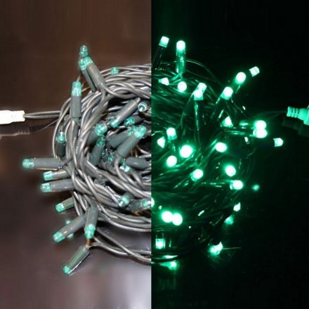 Гирлянда светодиодная, зеленая 10м,100 LED, 24В, соединяемая, зеленая, зеленый резиновый провод Rich LED (подключается ч/з трансформаторы 68691,68690)