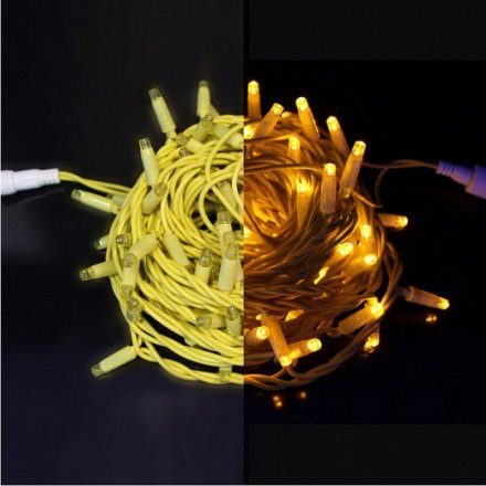 Гирлянда cветодиодная желтая, 10м,100 LED, 24В, соединяемая, желтый резиновый провод Rich LED (подключается ч/з трансформаторы 68691,68690)