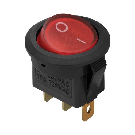 Выключатель клавишный красный с подсветкой ВКЛ-ВЫКЛ 3 контакта 250В 6А круглый 26848 2, duwi