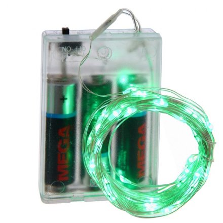 Гирлянда 6м, зелёная, 60 LED, 1 режим свечения, серебристый шнур, 1 W, 3хAA (не входит)