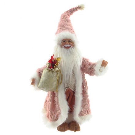 Дед Мороз под ёлку 75см, текстиль, в розовом костюме с мешком подарков