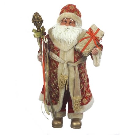 Дед мороз под ёлку 70 см, текстиль, в красном костюме с посохом и подарком