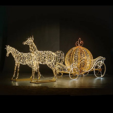 Декоративная световая фигура из металла  "Карета принцессы и два коня" 150x300см IP67 (под заказ)