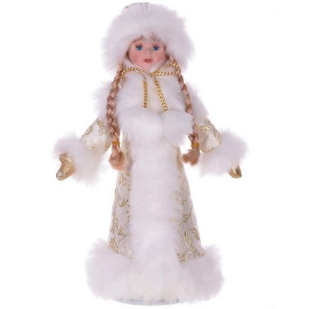 Снегурочка - декоративная кукла с ёмкостью д/подарков, высота 39 см, D 17см, в роскошном золотом костюме