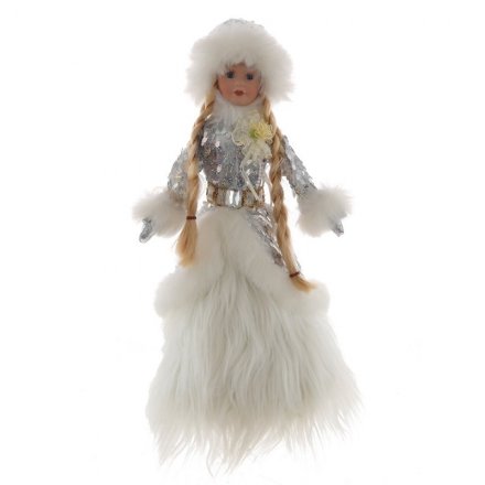 Снегурочка - декоративная кукла с ёмкостью д/подарков, высота 39 см, D 18см, в серебряном костюме