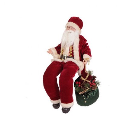 Дед Мороз под елку 28 см, текстиль, бордовый