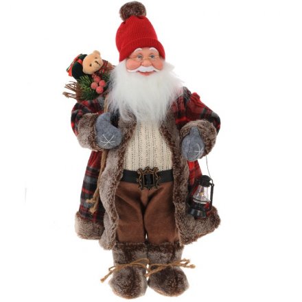 Дед Мороз под ёлку, размеры 27x18x45 см в коричнево-красном костюме