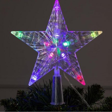Фигура "Звезда Белая ёлочная" 16 см, 10 LED, провод 2 метра, 220 В, свечение мульти