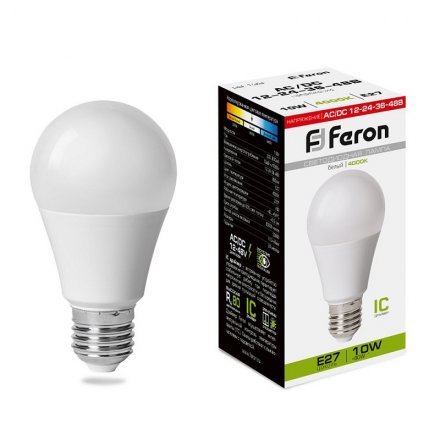 Лампа светодиодная низковольтовая E27 А60 10W, 12-48V Feron