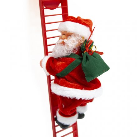 Новогодняя игрушка В52 "Дед Мороз на лестнице",механическая,65*12*10см,3В э/п АА*2шт(не в комп.)