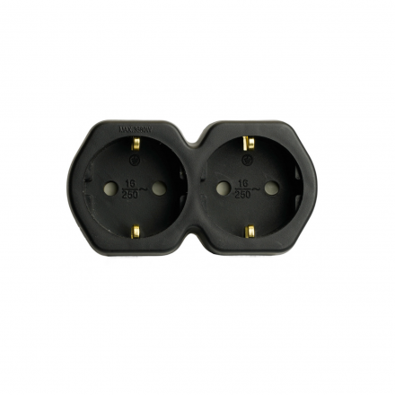 Сетевой  разветвитель 2-местный с/з, ADP16-12-21, черный