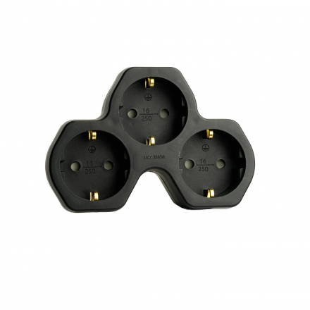 Сетевой  разветвитель 3-местный с/з, ADP16-13-21, черный