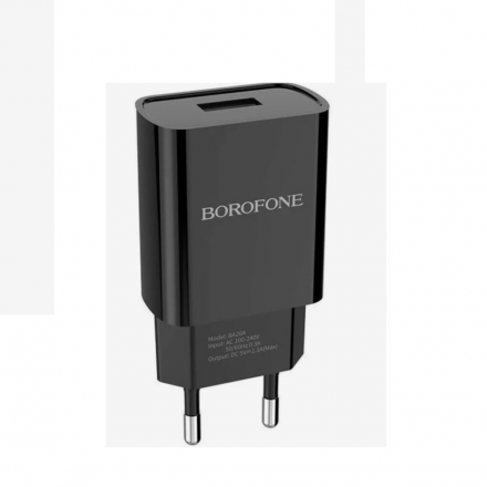 Сетевое зарядное устройство Borofone BA20A, 1 USB, 2.1 А, чёрное